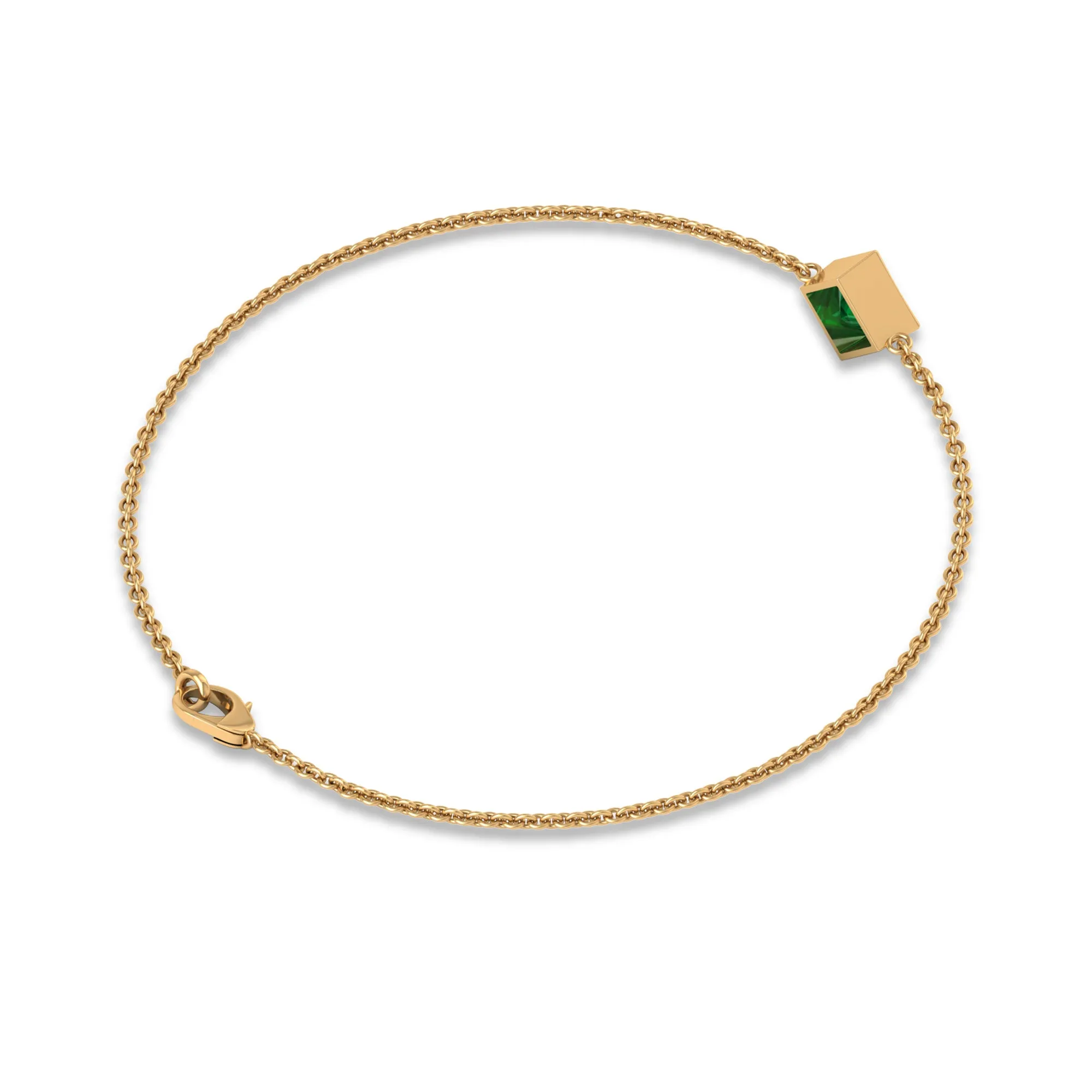 1/2 CT Bezel Set Emerald Minimal Solitaire Chain Bracelet