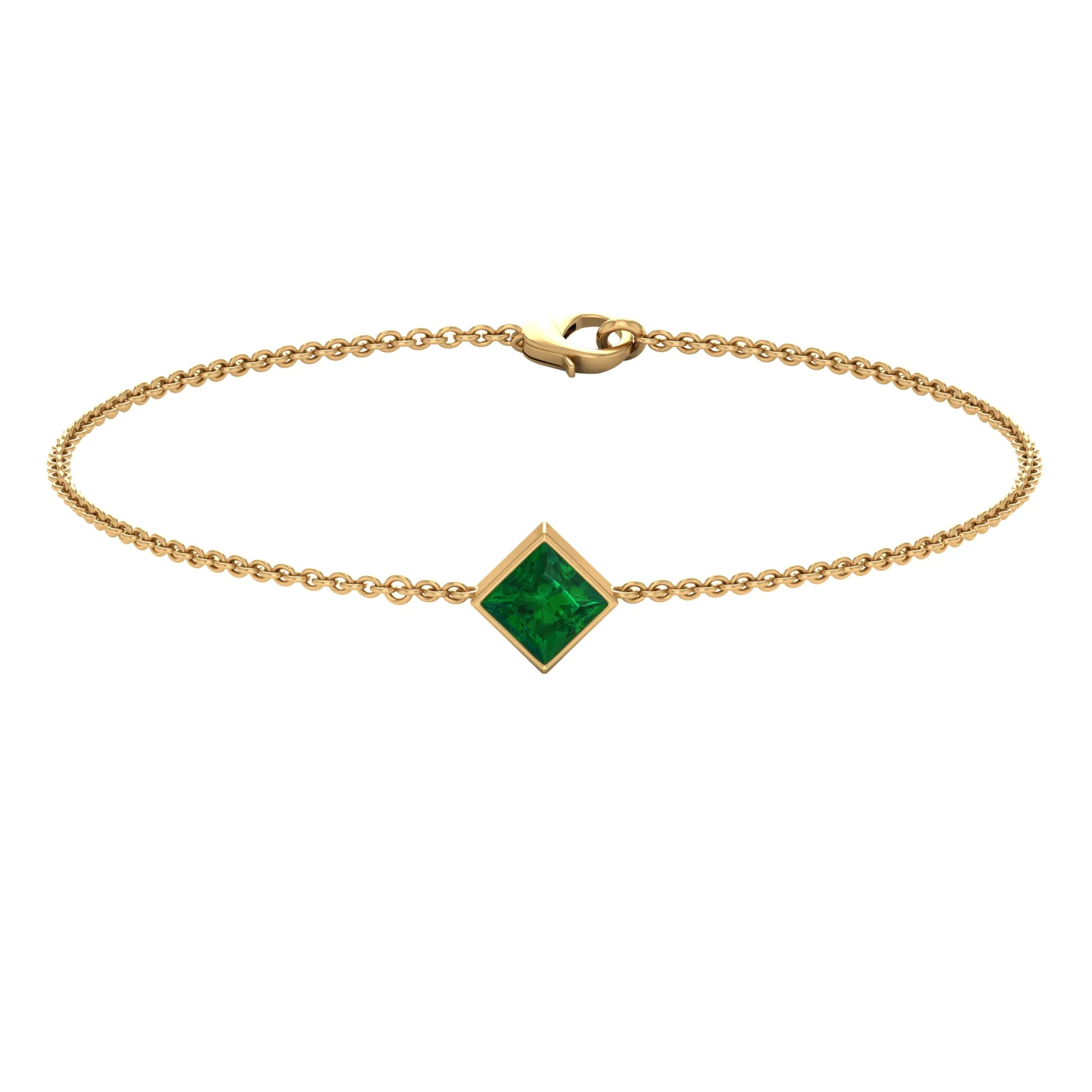 1/2 CT Bezel Set Emerald Minimal Solitaire Chain Bracelet