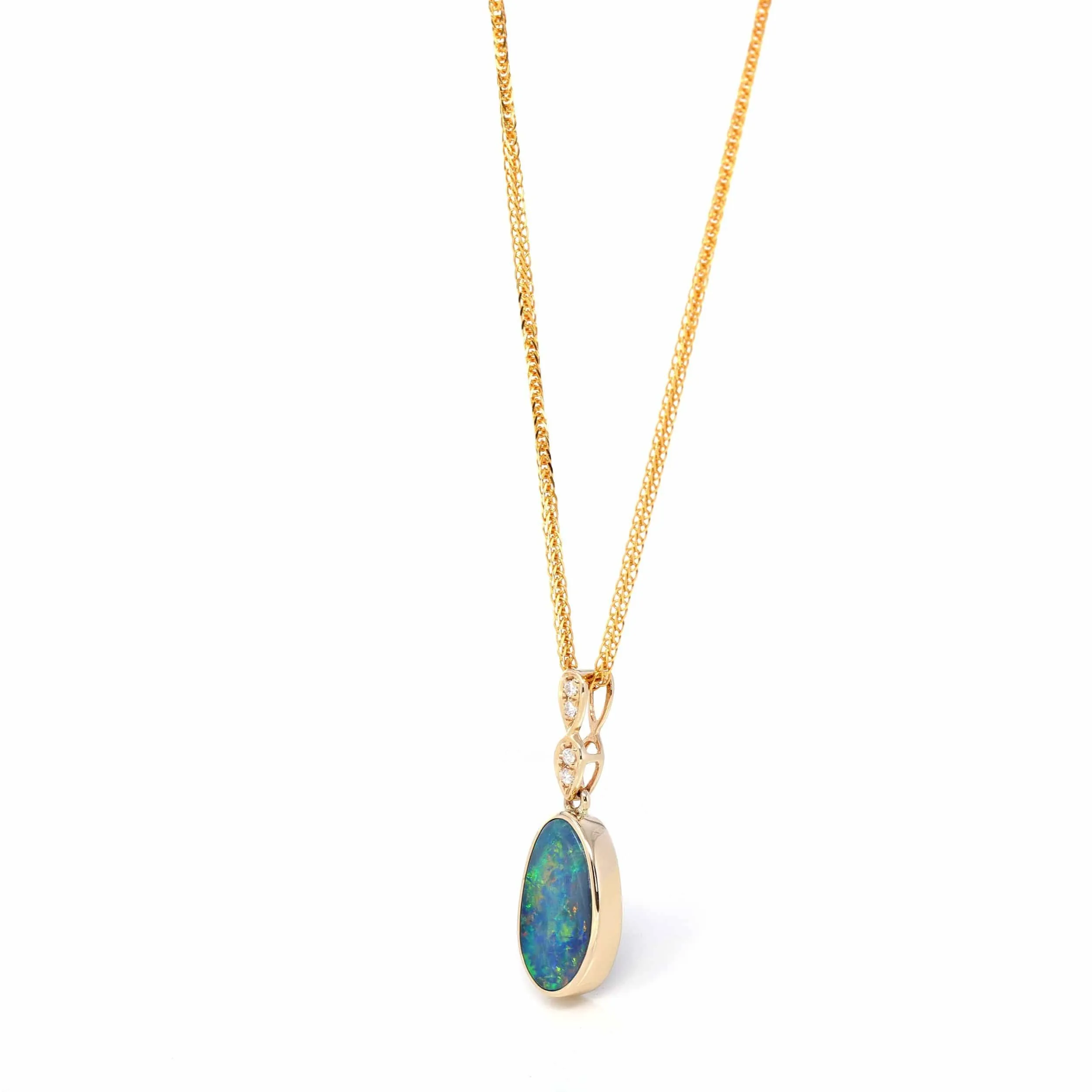 14K Genuine Blue Opal Pendant Necklace