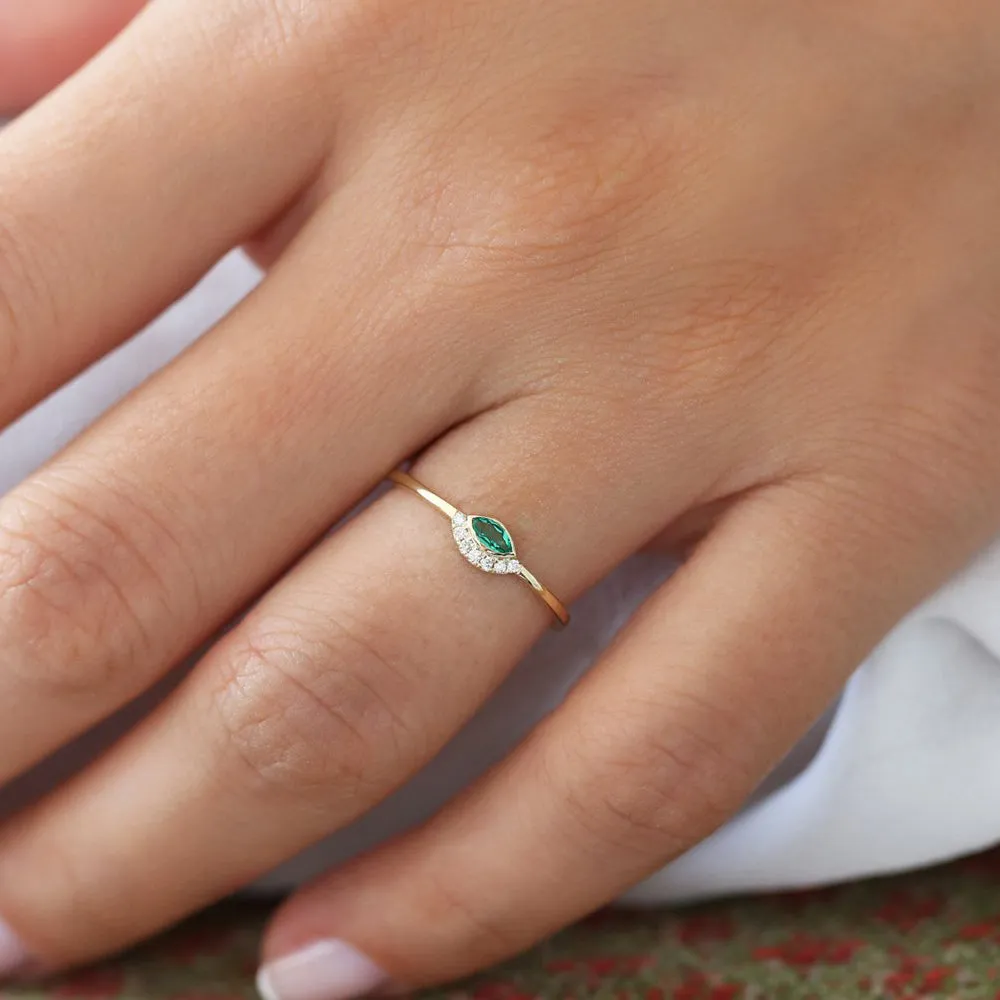 14k Marquise Emerald Eye Diamond Ring