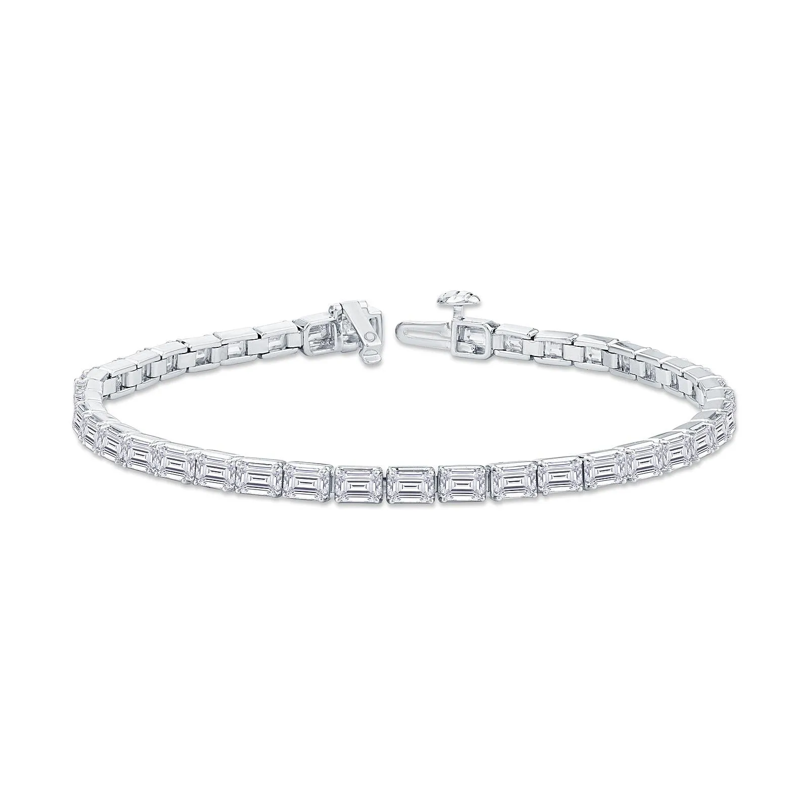 18ct White Gold Emerald Cut Diamond Line Bracelet