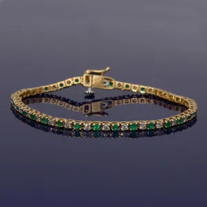 18ct Yellow Gold Diamond and Emerald Tennis Bracelet