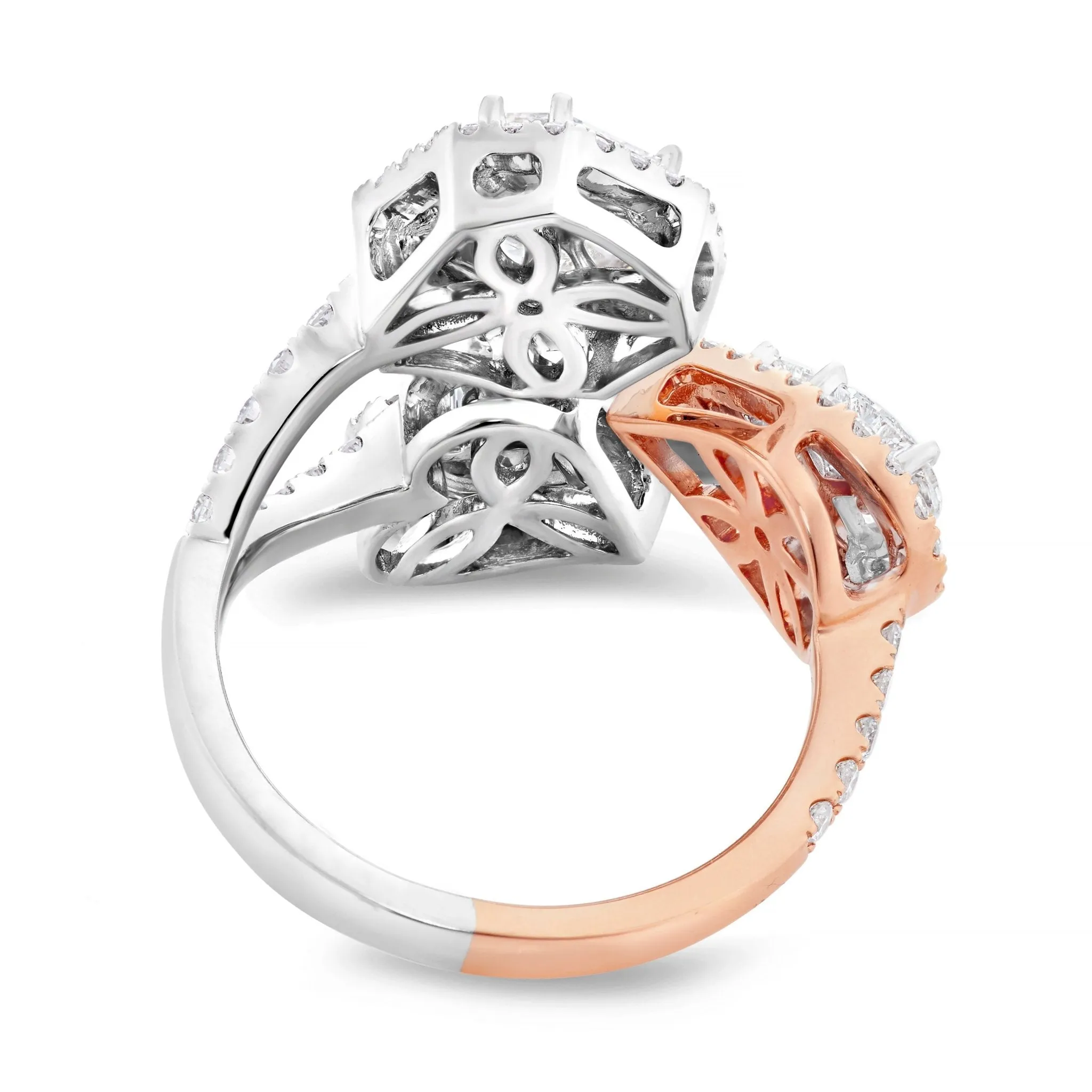 18K Gold Two Tone 1.67ct Three Stone Accent Diamond Wrap Ring