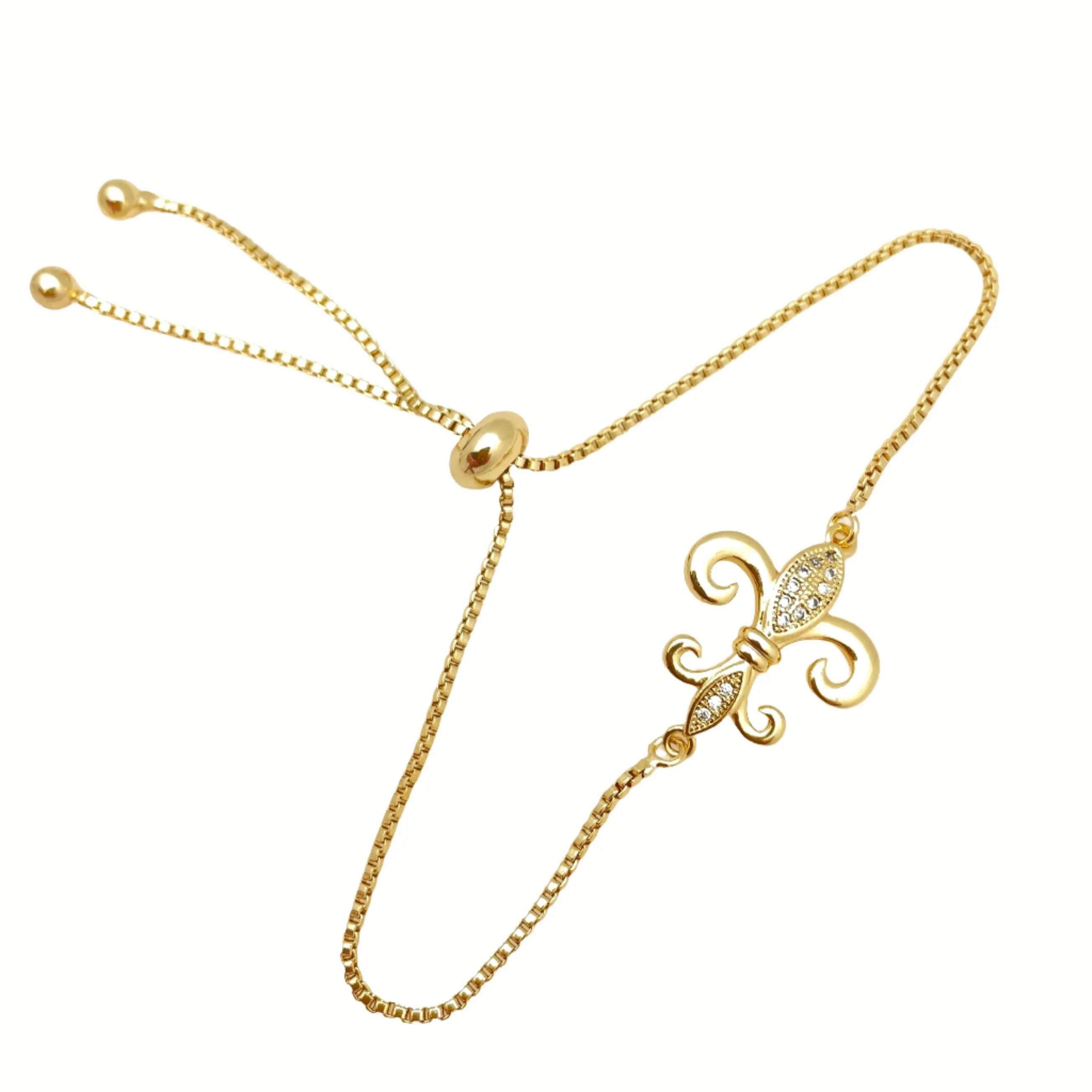 Adjustable Fleur De Lis Plated Brass Bracelet