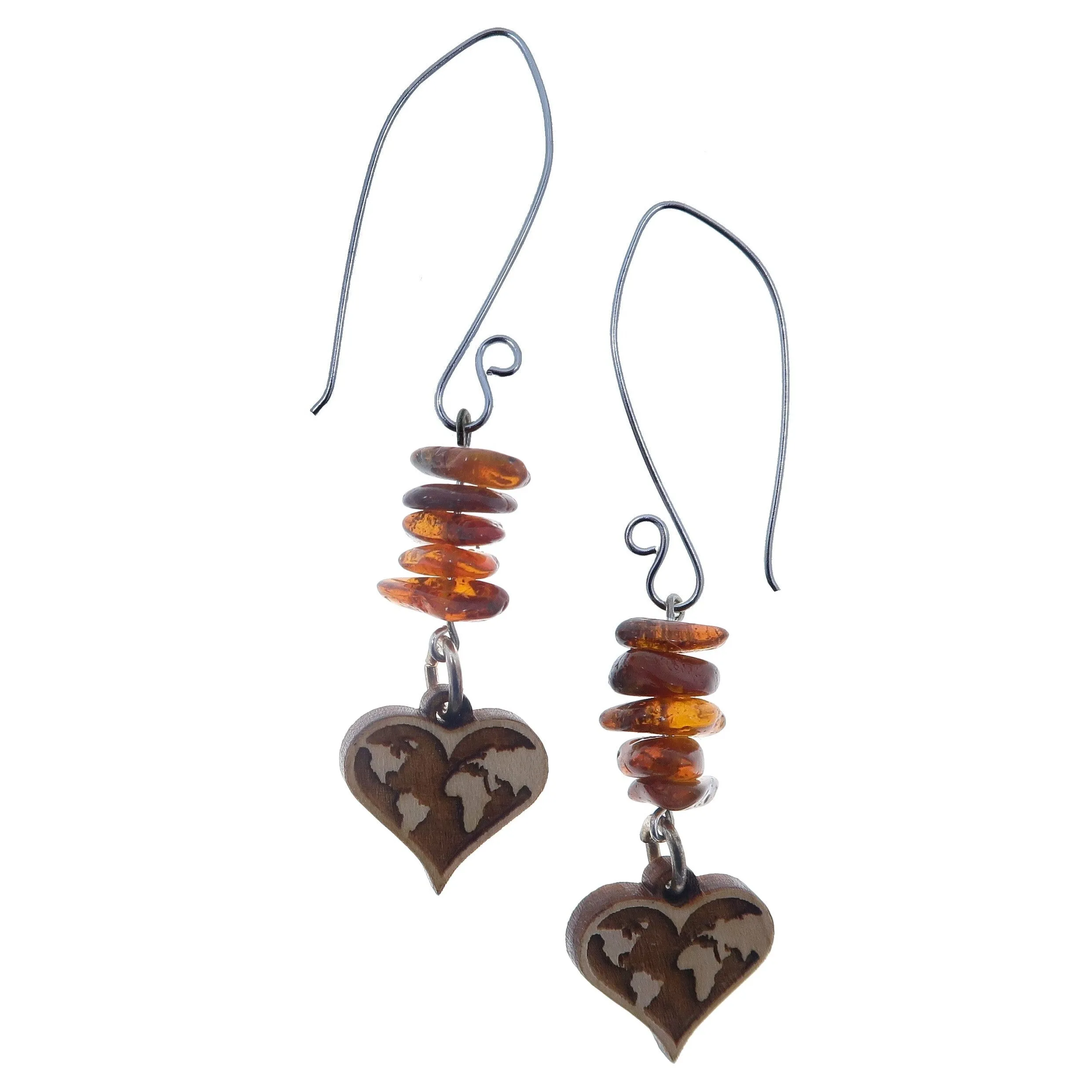 Amber Earrings Heart of Baltics Travel Lover Sterling Silver