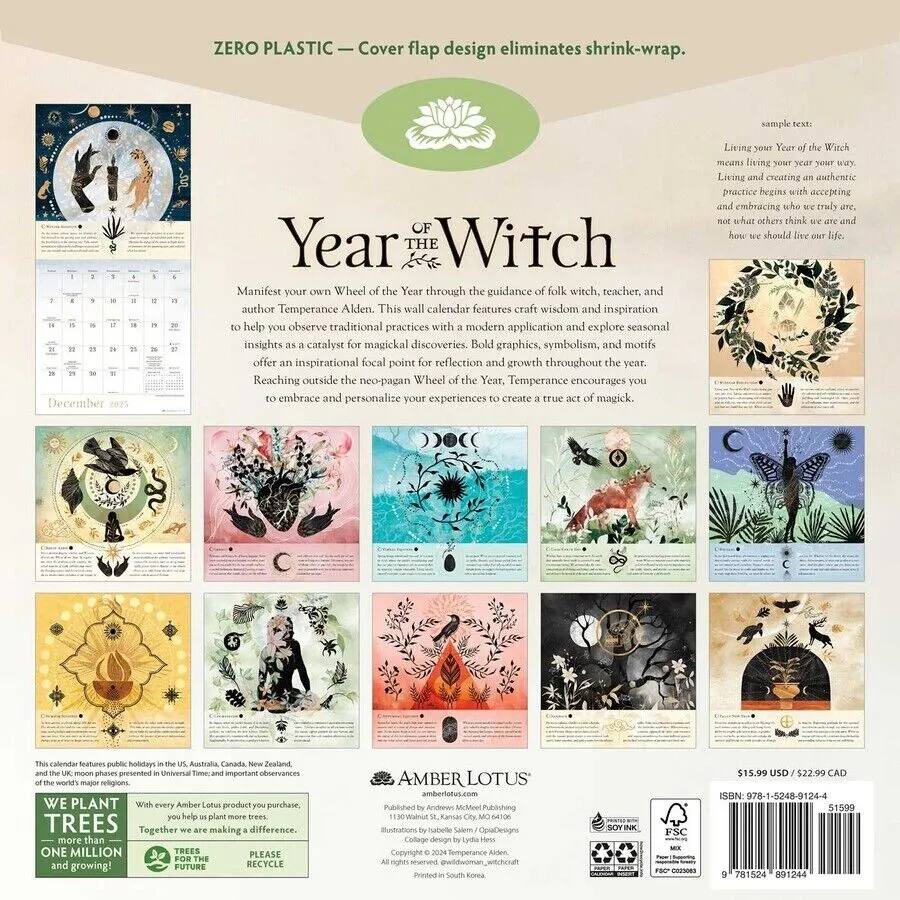 Amber Lotus Year of the Witch 12x12 2025 Wall Calendar