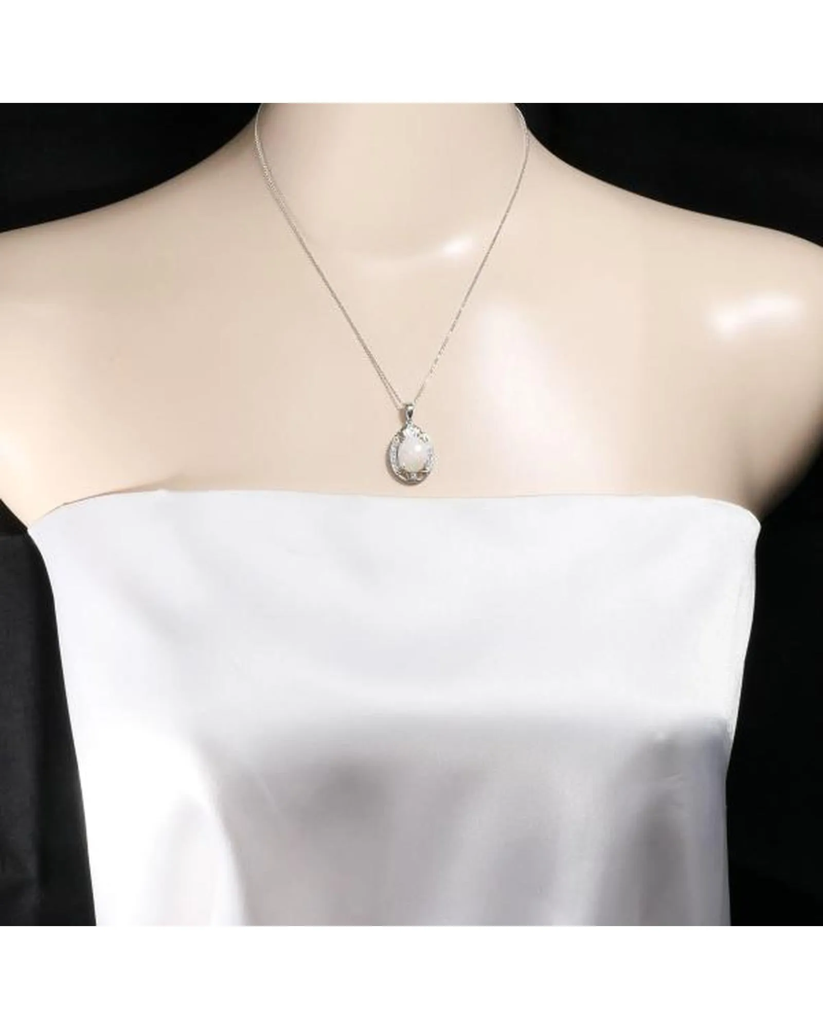 Authentic Opal Necklace with Diamond Accent in White Gold