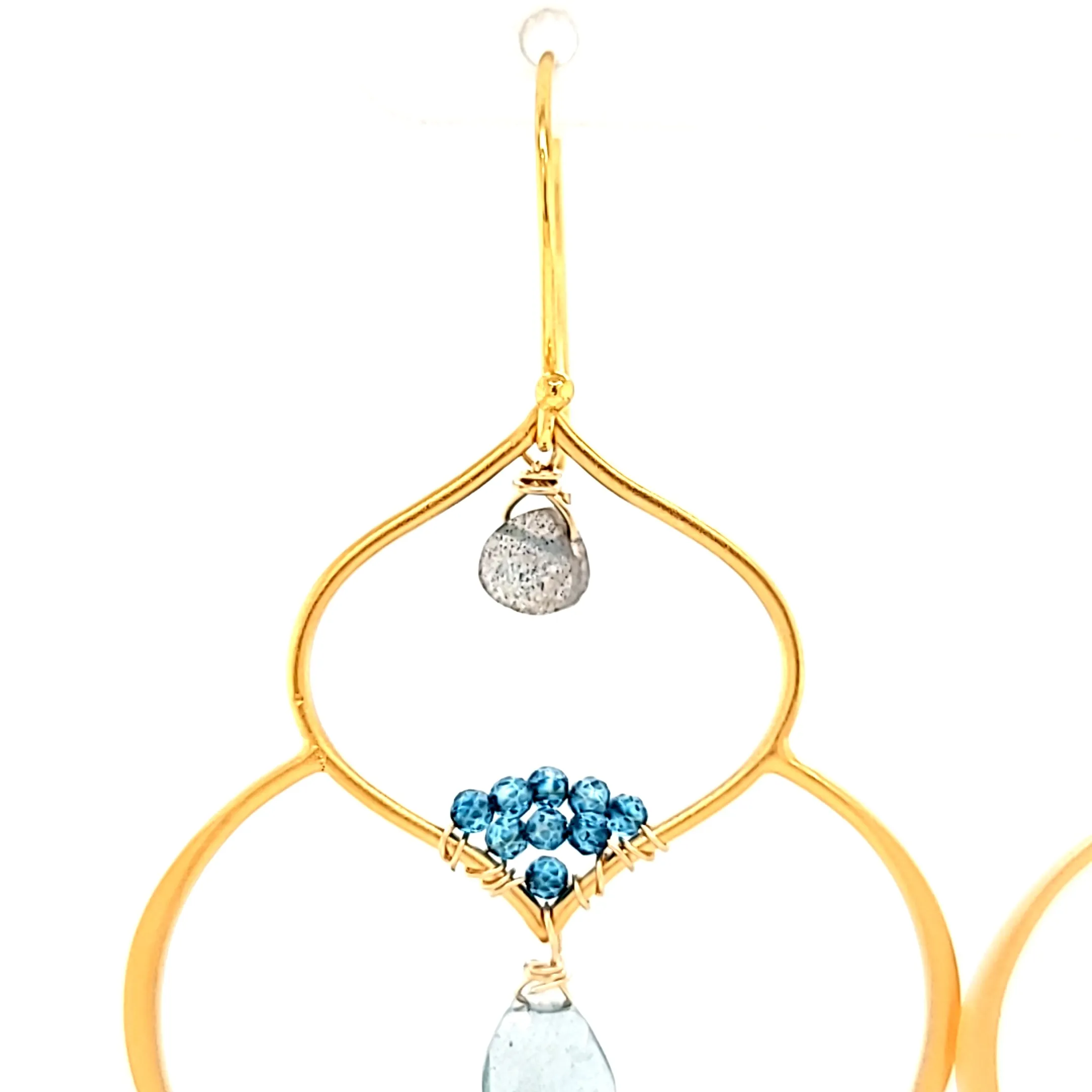 AVF Gold Moroccan Inspired Labradorite, Moss Aqua & Blue Quartz Large Dangle Earrings (SI3759)