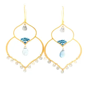 AVF Gold Moroccan Inspired Labradorite, Moss Aqua & Blue Quartz Large Dangle Earrings (SI3759)