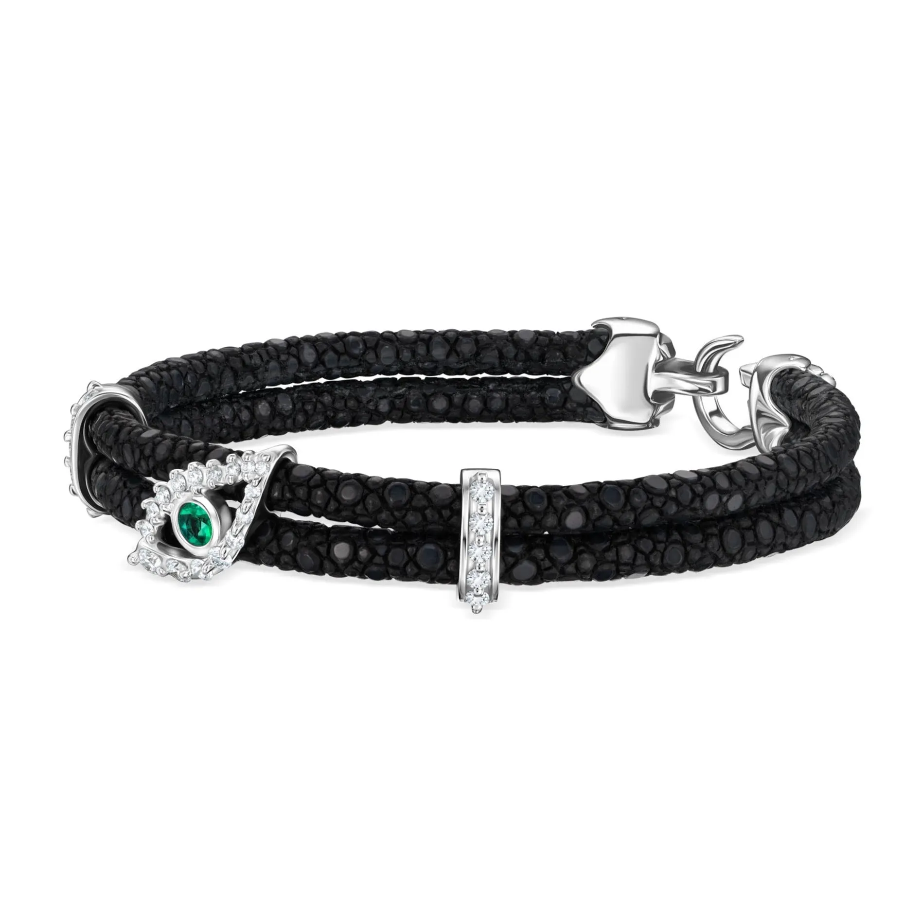 B487  Emerald Evil Eye White Diamonds with Diamond Columns