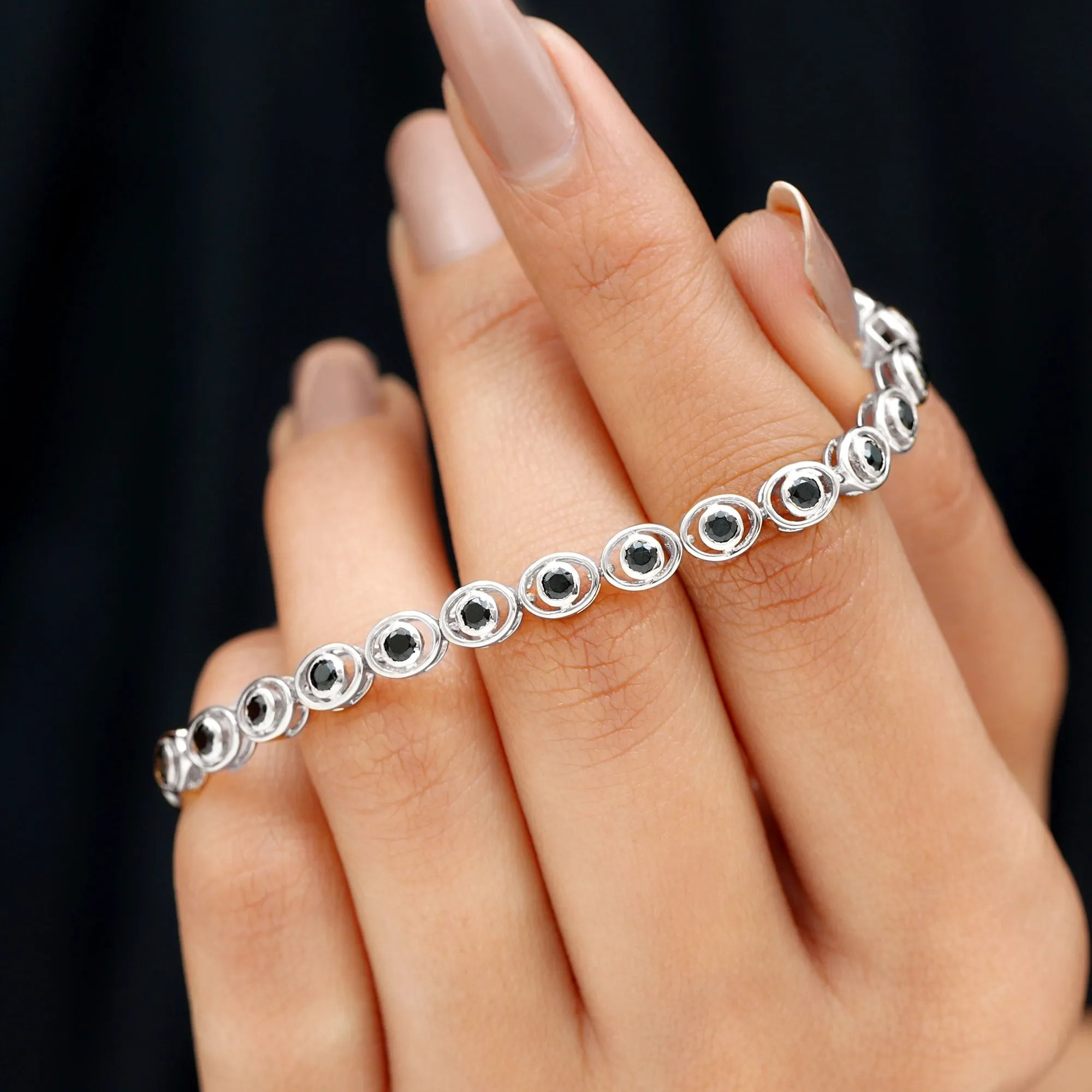 Bezel Set Black Onyx Unisex Tennis Bracelet