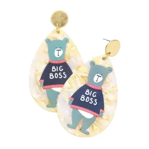Big Boss Bear Accented Celluloid Acetate Teardrop Earrings