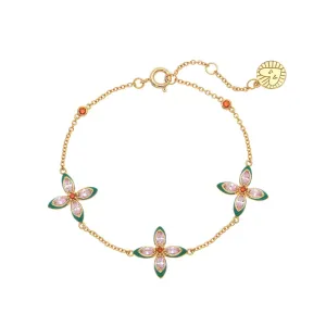 Clover Emerald Enamel and Blush CZ Bracelet Gold
