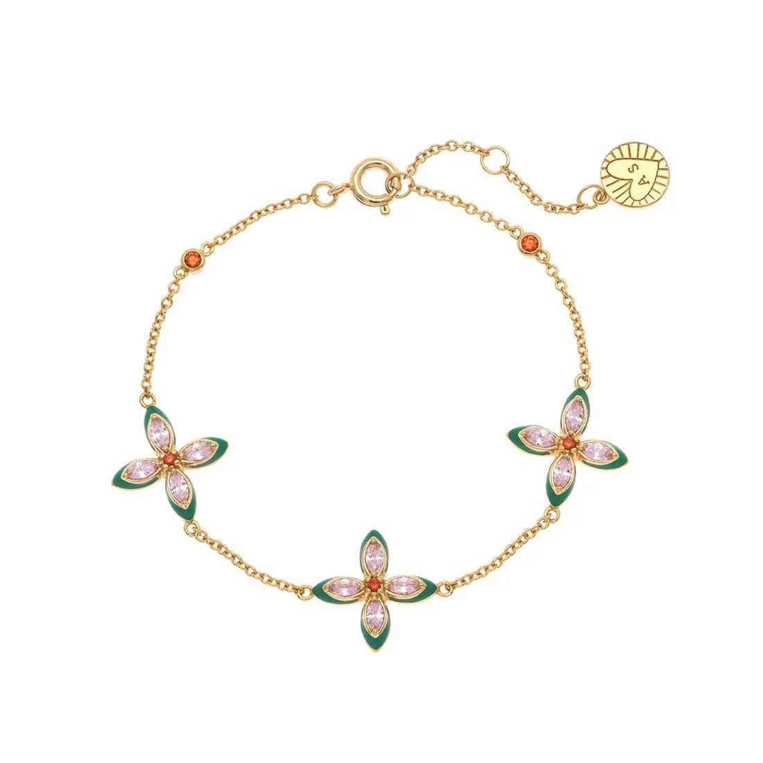 Clover Emerald Enamel and Blush CZ Bracelet Gold
