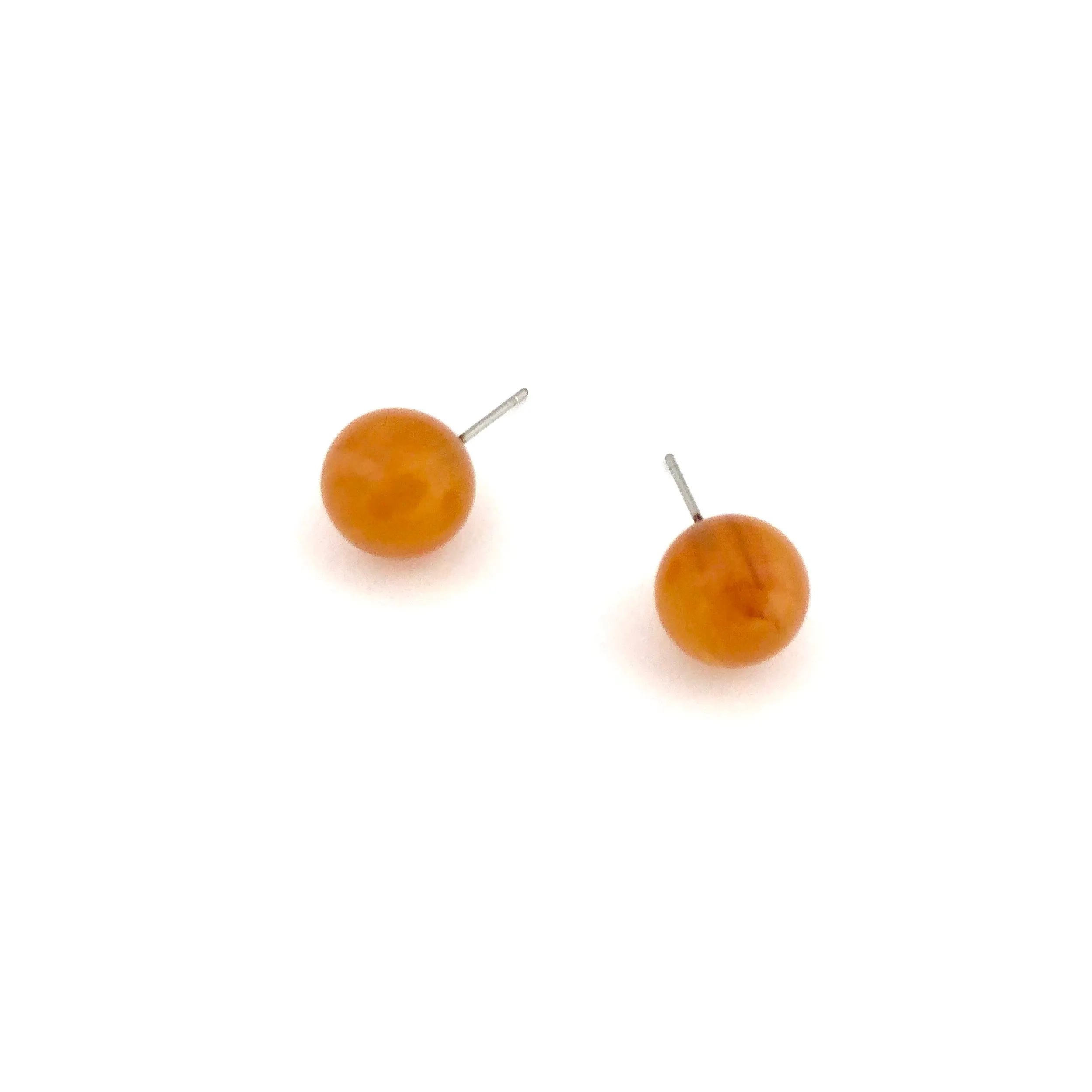 Dark Honey Amber Ball Stud Earrings