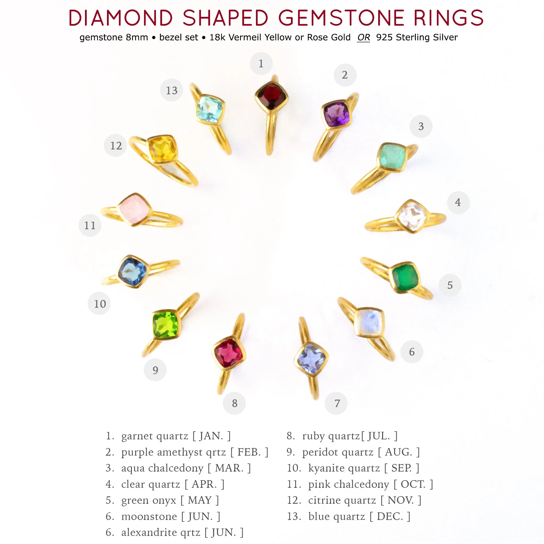 Diamond Shape Garnet Stacking Ring • January Birthstone
