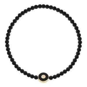 Enameled Gold Evil Eye Disk Onyx Beaded Bracelet