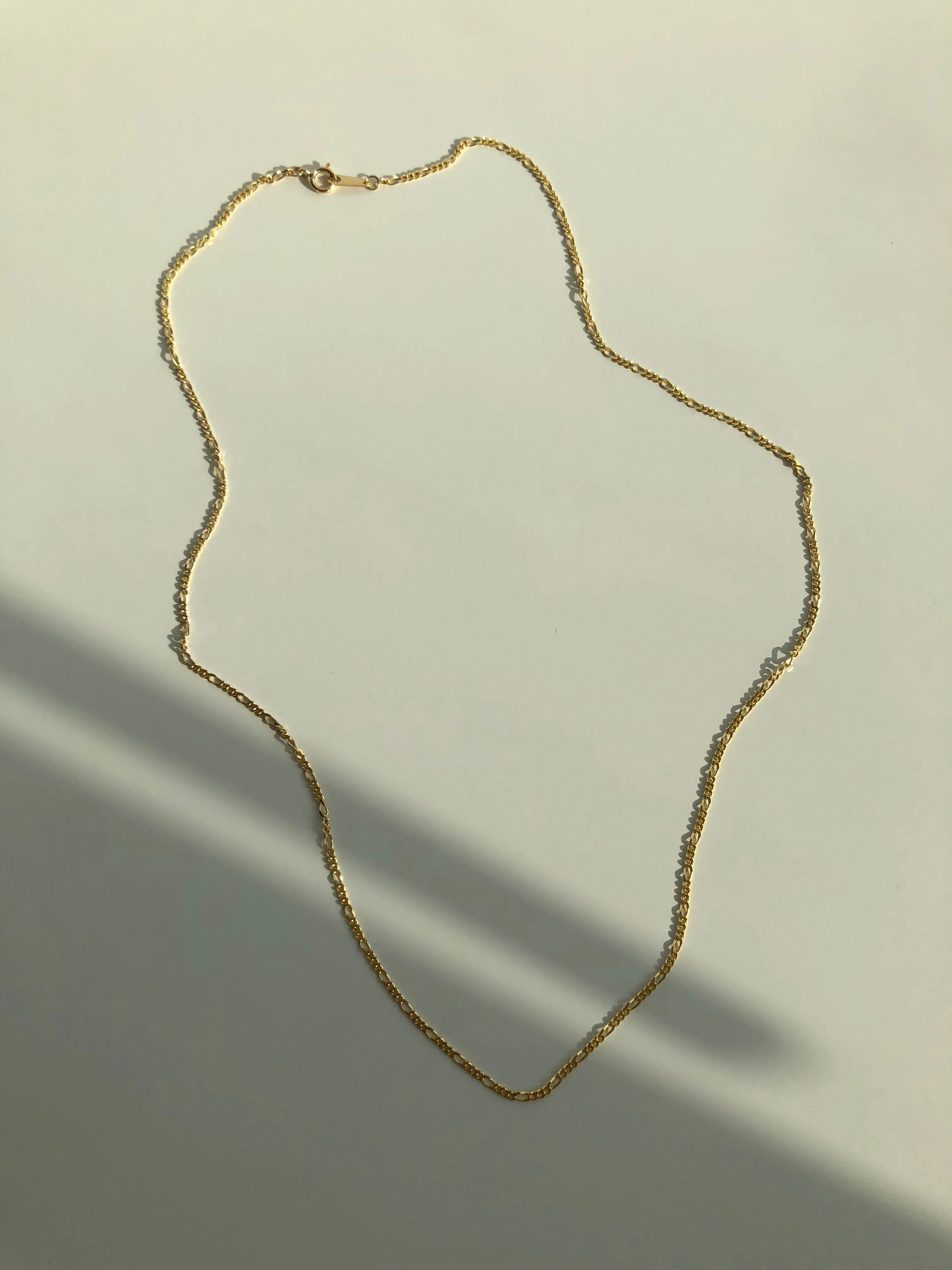Everyday Thin Figaro Chain Necklace / Bracelet, Solid 14k Gold