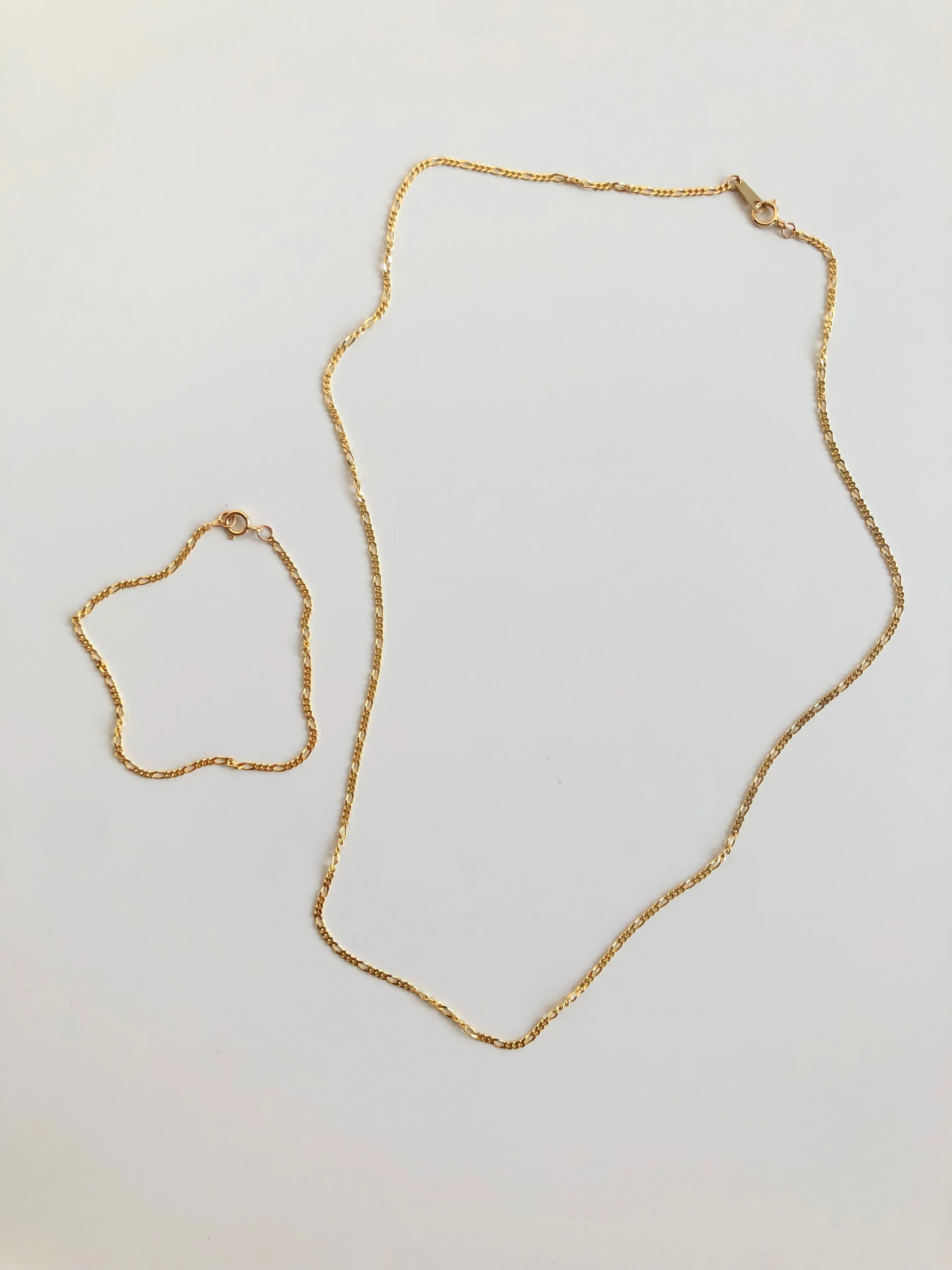 Everyday Thin Figaro Chain Necklace / Bracelet, Solid 14k Gold