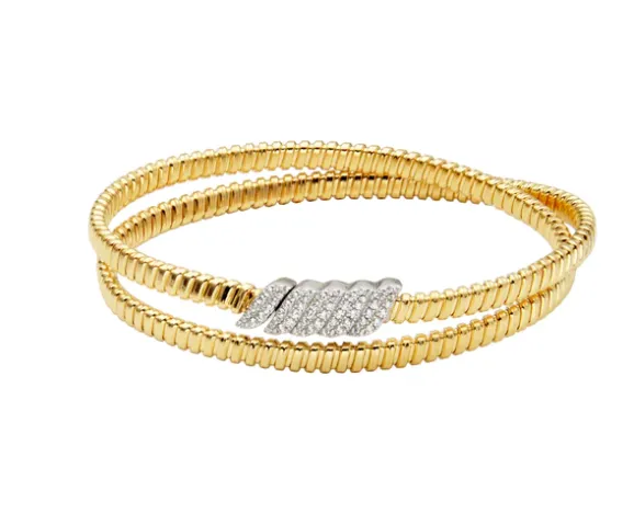 Gold Plated Wraparound Tubogas Bangle with CZs (SI5323)