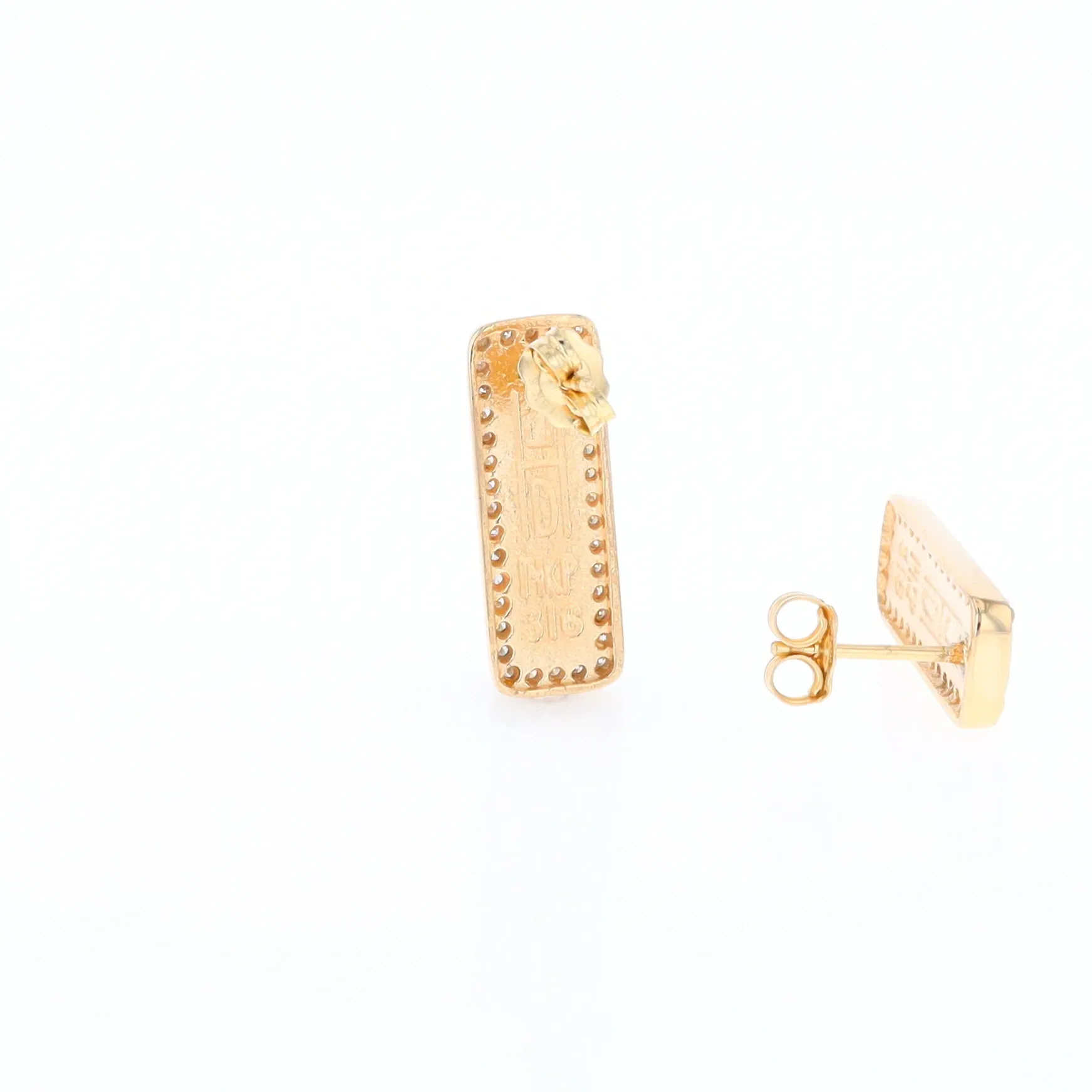 Gold Quartz Earrings Rectangle Inlaid with .50ctw Round Diamonds Halo Design