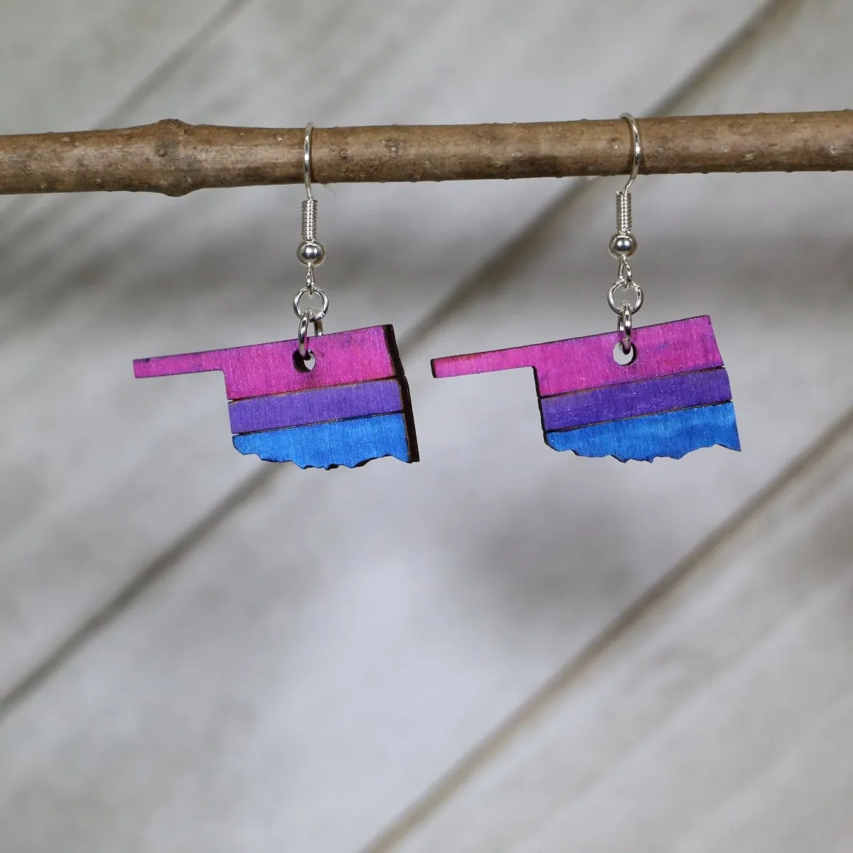 LGBTQIA  Oklahoma Bi Wooden Dangle Earrings by Cate's Concepts, LLC