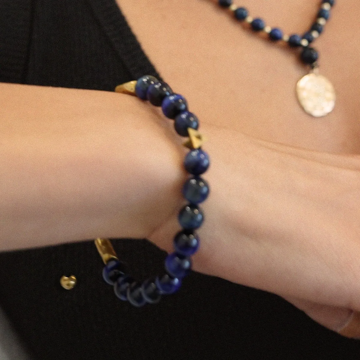 LH x JA Akasha Blue Tiger's Eye Mala Bead Bracelet with Silver