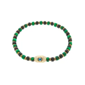 Ribbed Hexagon Bolt with Enameled Eye on Gemstone Beaded Bracelet