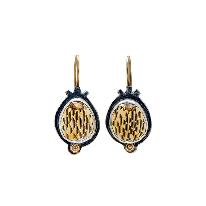 Rose cut citrine earrings in sterling and gold