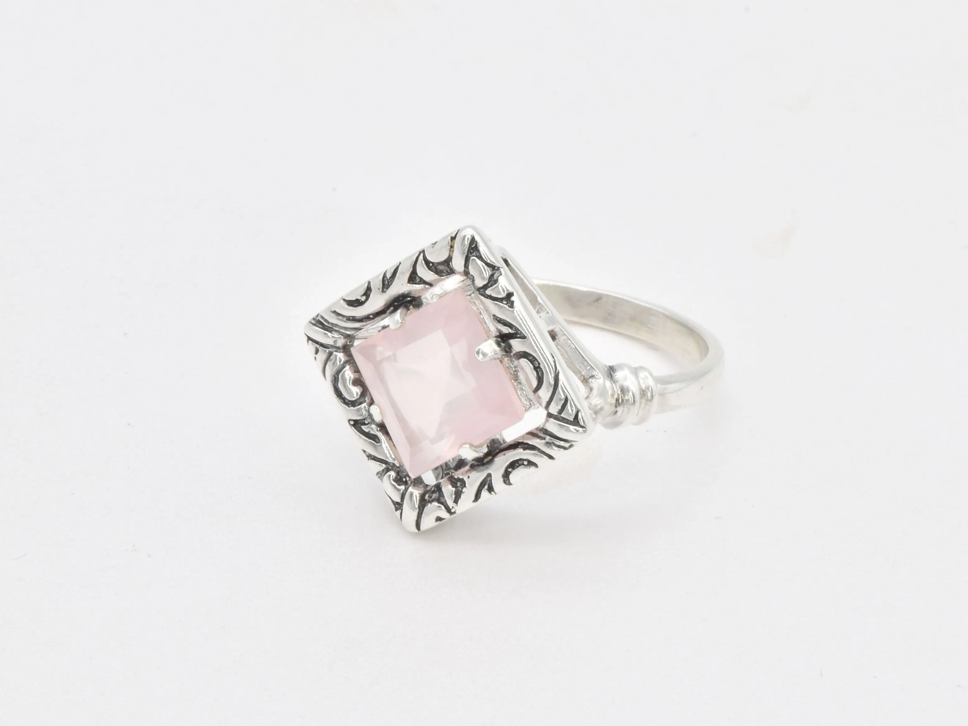 Rose Quartz Ring - Pink Square Ring - Boho Quartz Ring