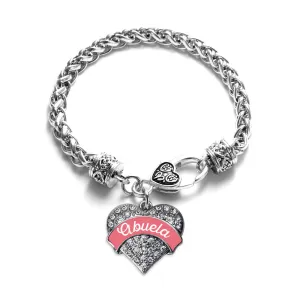Silver Coral Abuela Pave Heart Charm Braided Bracelet