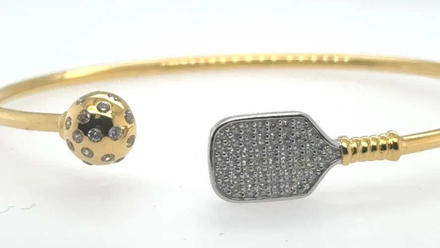 Sterling Silver Vermeil Pickleball Cuff Bracelet