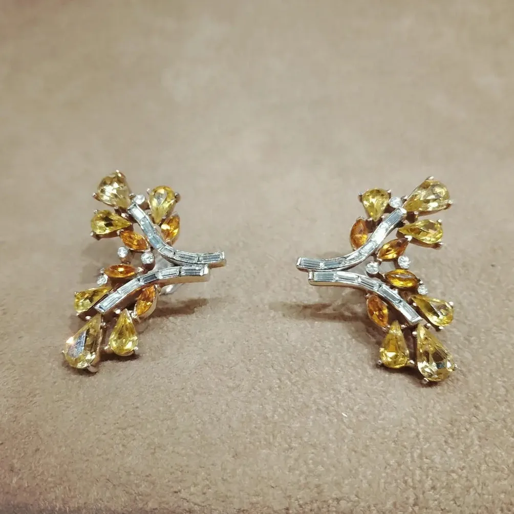 Vintage Trifari Yellow Leafy Earrings