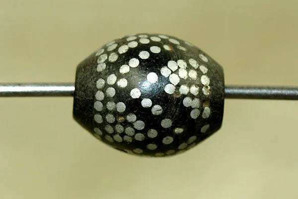 Yemeni Black Coral Prayer Bead with Silver Inlay