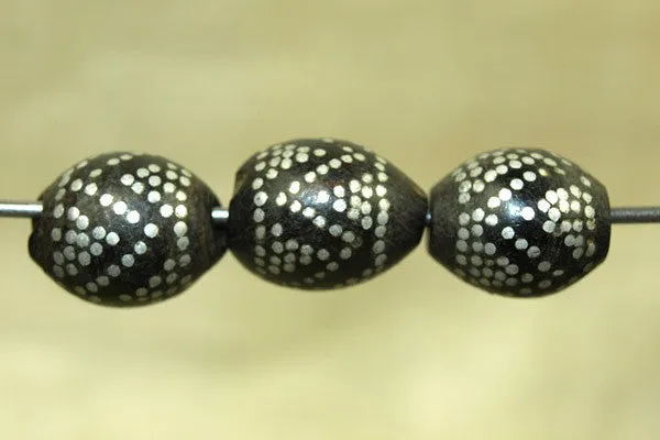Yemeni Black Coral Prayer Bead with Silver Inlay